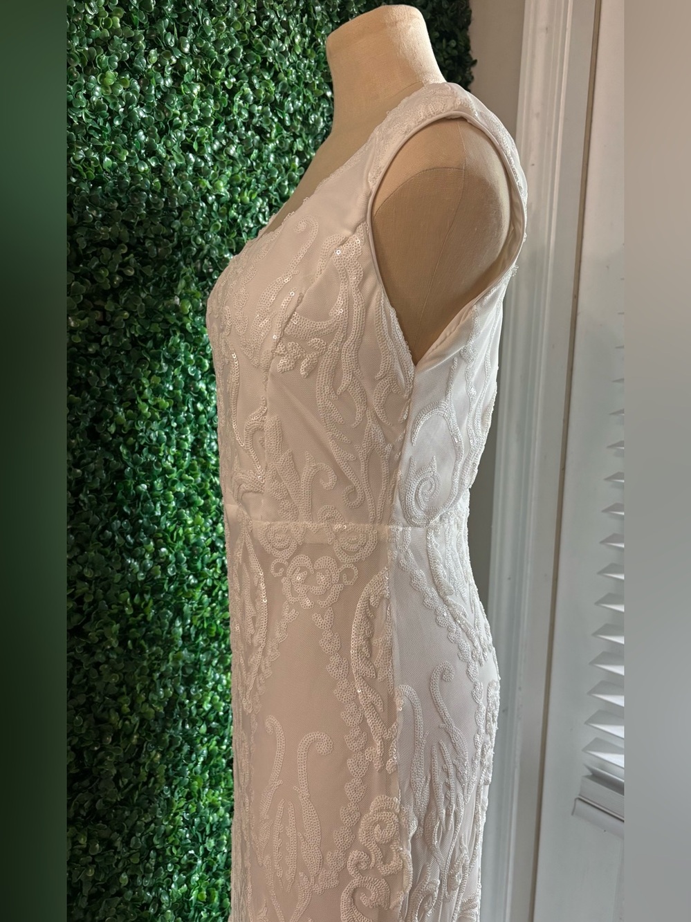 Beaded XL Ivory Mermaid Wedding Dress Art Deco Embroidered Lace Bridal Gown - Picture 9 of 9
